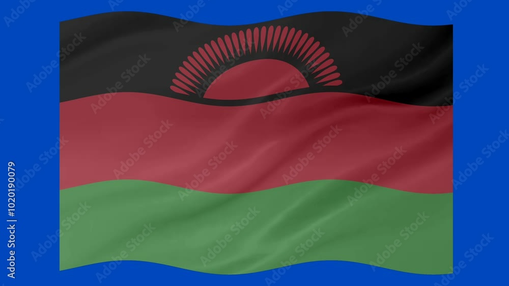 Poster malawi waving flag loop animation with glowing 3d shade isolated on blue background