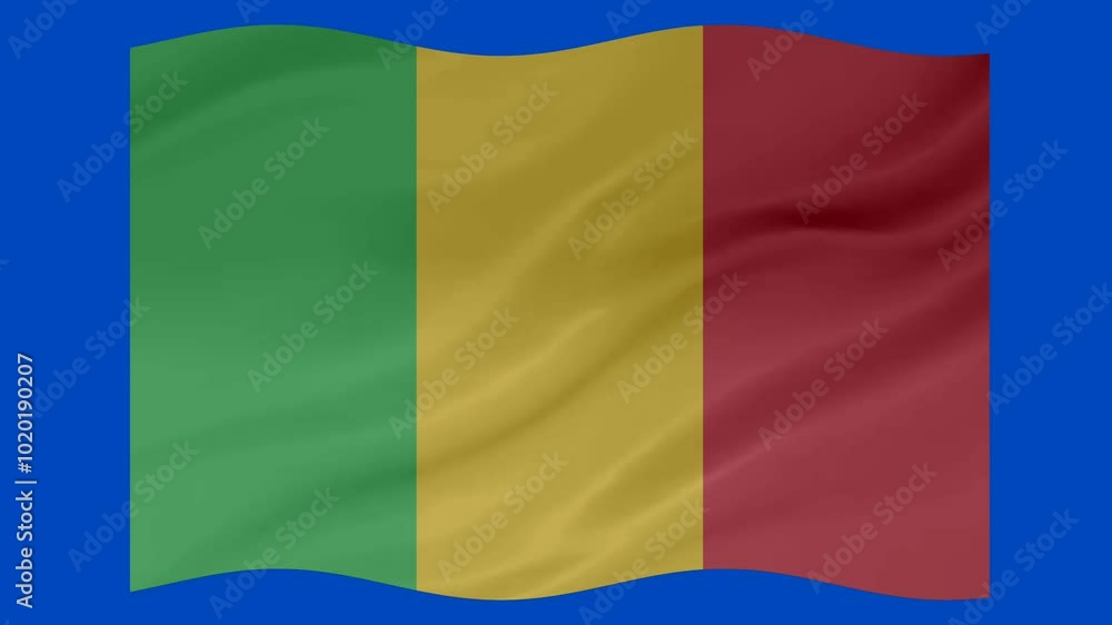 Poster mali waving flag loop animation with glowing 3d shade isolated on blue background