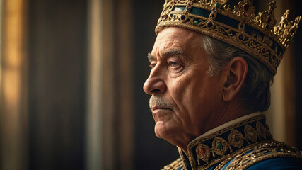 Cinematic shot of a king with a crown