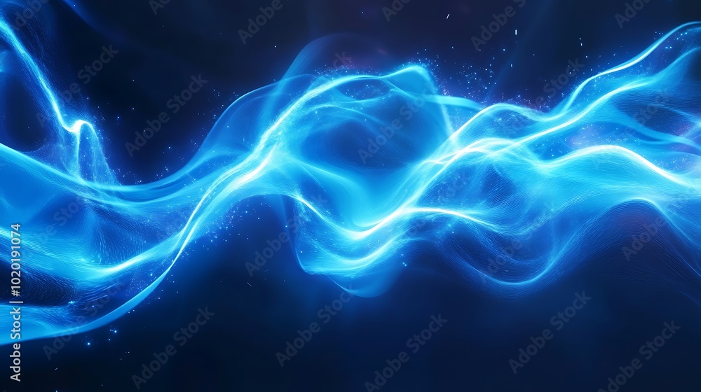 Aufkleber glowing particles floating within abstract blue digital wave patterns design
