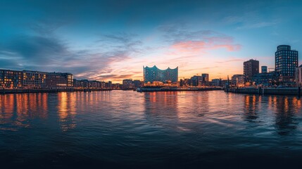 Obraz premium The Waterfront Sunset Cityscape