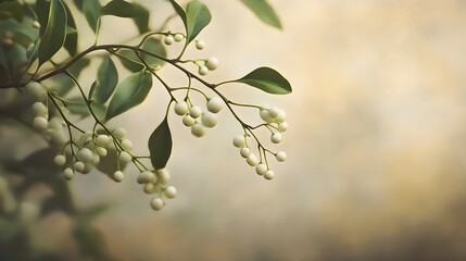 Enchanting Mistletoe Branch with Delicate Foliage and Berries in Dreamy Winter Landscape