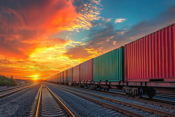 Fototapeta premium wagon of freight train with containers on the sky background