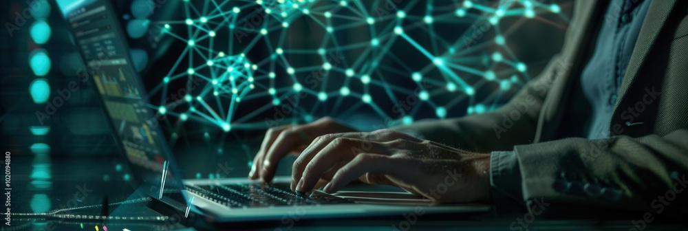 Aufkleber a professional engages with a laptop, analyzing cyber security networks and data protection measures
