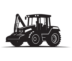 Bulldozer isolated on white, Tractor vector illustration, Silhouette bulldozer vector