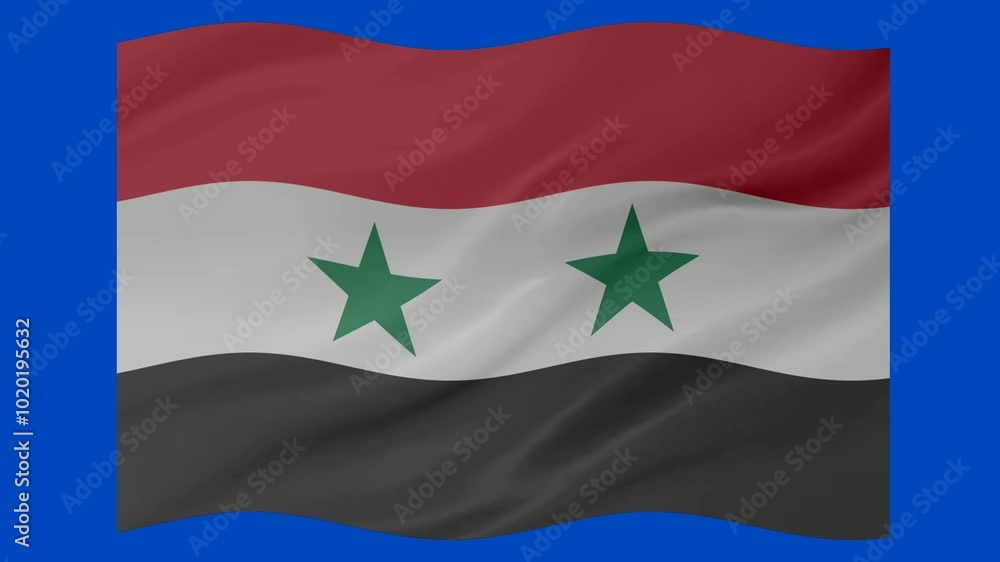 Poster syria waving flag loop animation with glowing 3d shade isolated on blue background