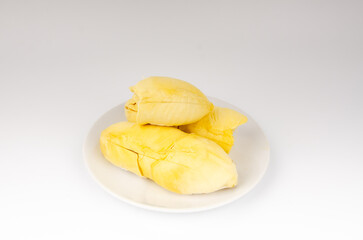 Durian riped and fresh  durian peel on white plate