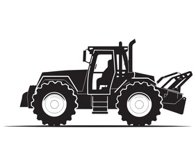 Obraz premium Bulldozer isolated on white, Tractor vector illustration, Silhouette bulldozer vector