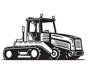 Bulldozer isolated on white, Tractor vector illustration, Silhouette bulldozer vector