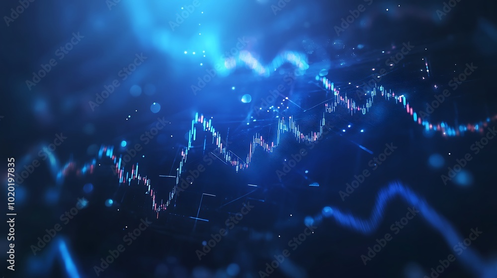 Poster modern financial data graph featuring dynamic neon lighting and visual effects