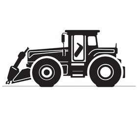 Bulldozer isolated on white, Tractor vector illustration, Silhouette bulldozer vector