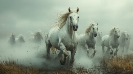 Fototapeta premium Many horses running