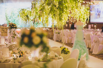 luxury color theme wedding solemnisation dinner flower florist , dinnerware banquet, cloth and...