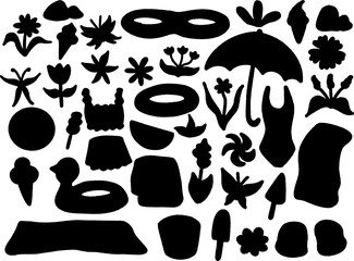 Set collection vector illustration of silhouette black and white summer pool party