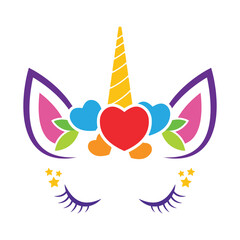 unicorn head front view flat color design