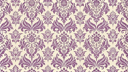 Fototapeta premium Seamless Floral Purple Pattern on Light Beige Background for Fabric Design, Textiles, and Wallpapers