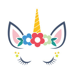 unicorn head front view flat color design