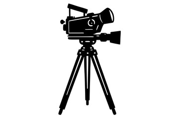 Film video camera with tripod | vector silhouette illustration on white background