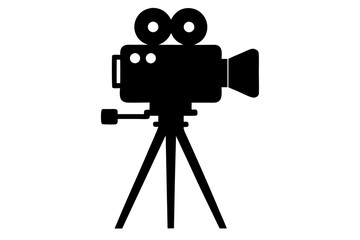 Film video camera with tripod | vector silhouette illustration on white background