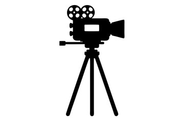 Film video camera with tripod | vector silhouette illustration on white background