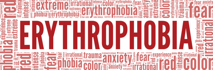 Erythrophobia: Fear of the Color Red word cloud conceptual design isolated on white background.