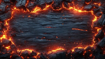 Molten Lava Bordering a Black Rock Surface