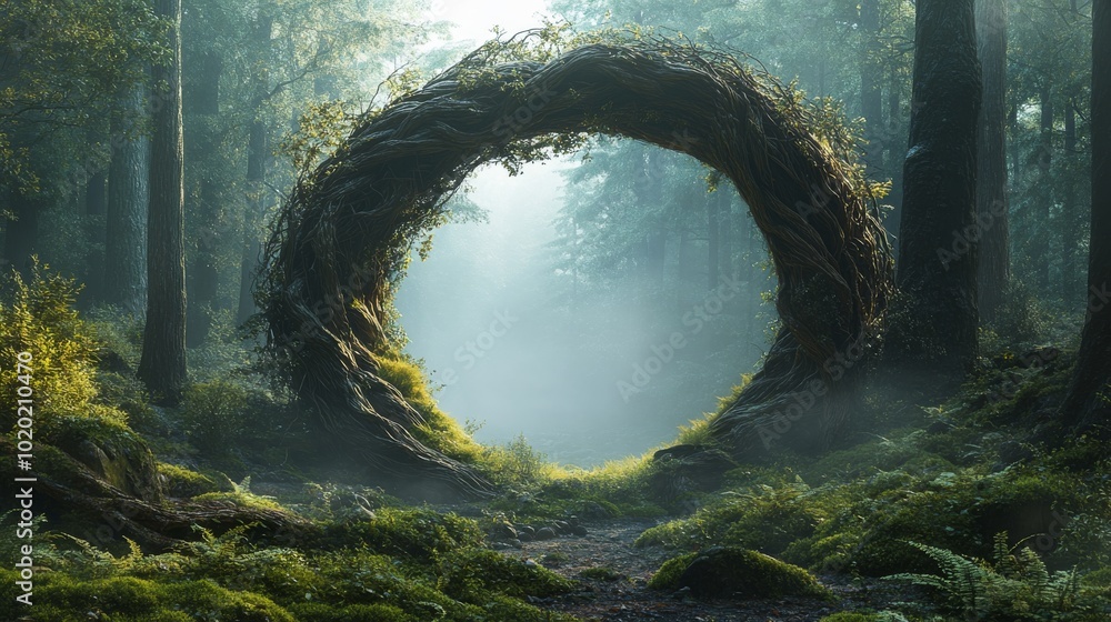 Poster A Twisted Tree Forms a Portal in a Misty Forest