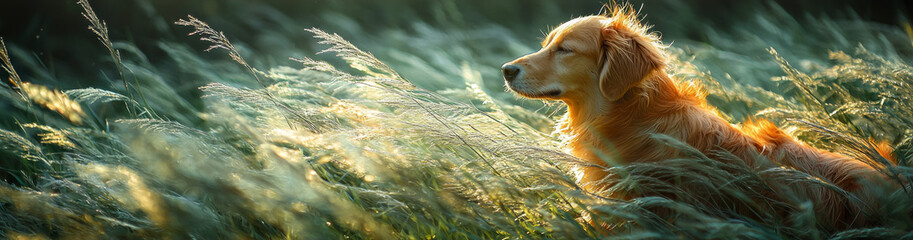 Golden Retriever in Serene Field of Grass