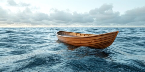 Wooden Boat Floating on Calm Ocean Water