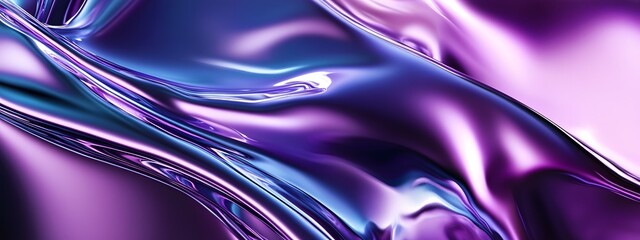 Fototapeta premium Abstract liquid metal, purple and blue background with wavy shapes