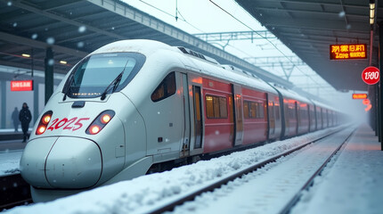Fototapeta premium white high speed train with new year number 2025