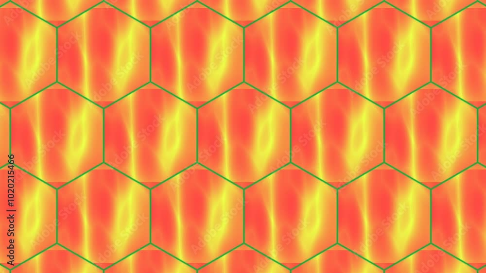 Poster orange yellow waves rays in hexagon shape video animation background