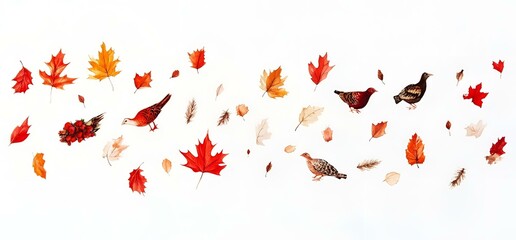 Colorful Autumn Pattern with Quails and Foliage for Seasonal Textile or Wallpaper Design – Cozy and Naturalistic.
