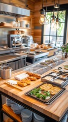 Restaurant Kitchen Counter with Prepared Food.