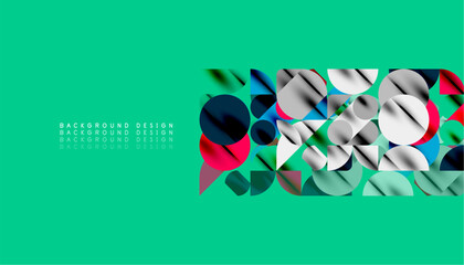 Color beautiful circles, semi circles, squares and round triangles. Geometric mosaic style pattern abstract background for wallpaper, banner, backdrop, card, book Illustration, landing page