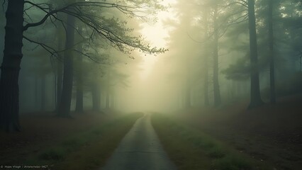 Obraz premium Morning fog over the village, Fog in nature, fog in village, fog in cities, Freudenberg, panoramic picture, view from the Silberberg. Generative AI