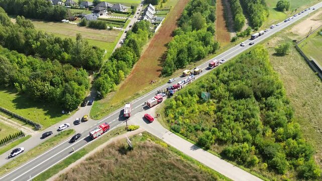 Multi-car accident scene captured from above, Poland, Europe 25.08.2024