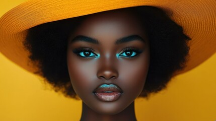 Close-up Portrait of a Woman Wearing a Yellow Hat