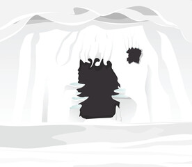 Snow frozen cave inside, illustration vector artwork winter cartoon background eps 10