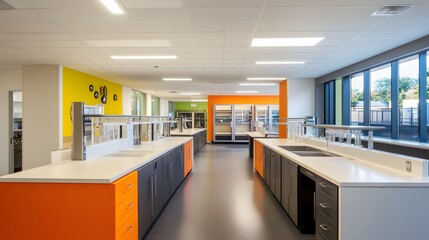 65. A bright lab setting with stylish fume hoods and modern aesthetics