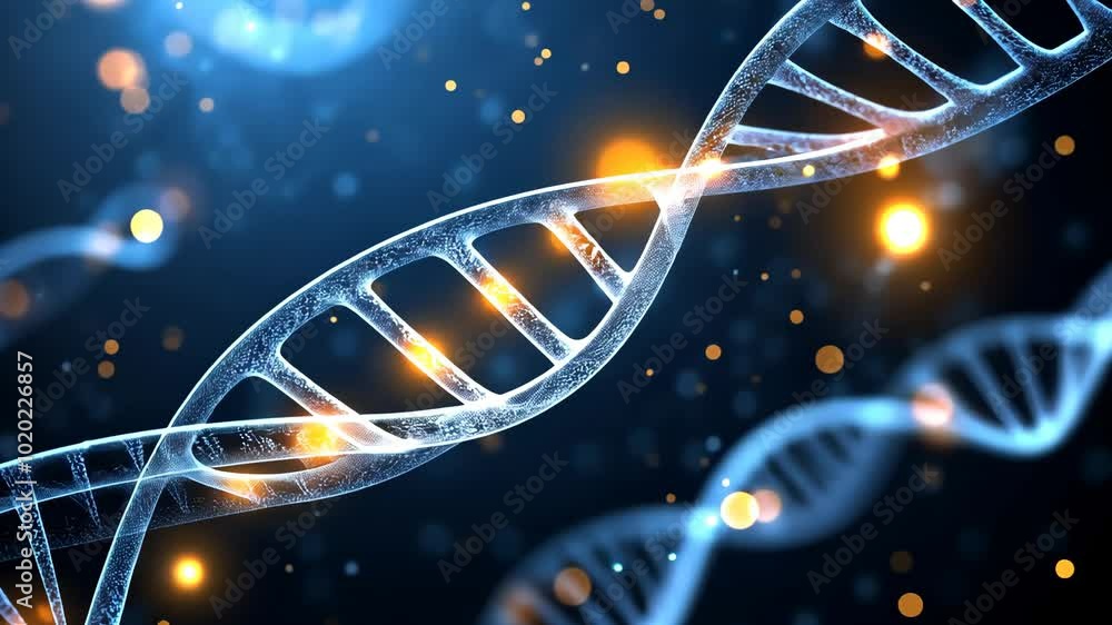 Poster abstract representation of glowing dna double helix structure