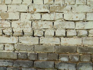 Weathered brick wall with peeling paint offering ample space for text and design elements