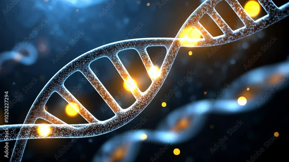 Poster abstract representation of glowing dna double helix structure