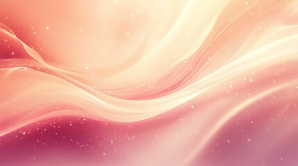 Abstract Background with Pink and Yellow Curving Lines and Glittering Particles