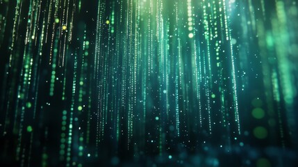 Abstract Digital Rain of Green and White Particles