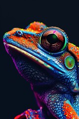 A colorful frog with a rainbow pattern on its body