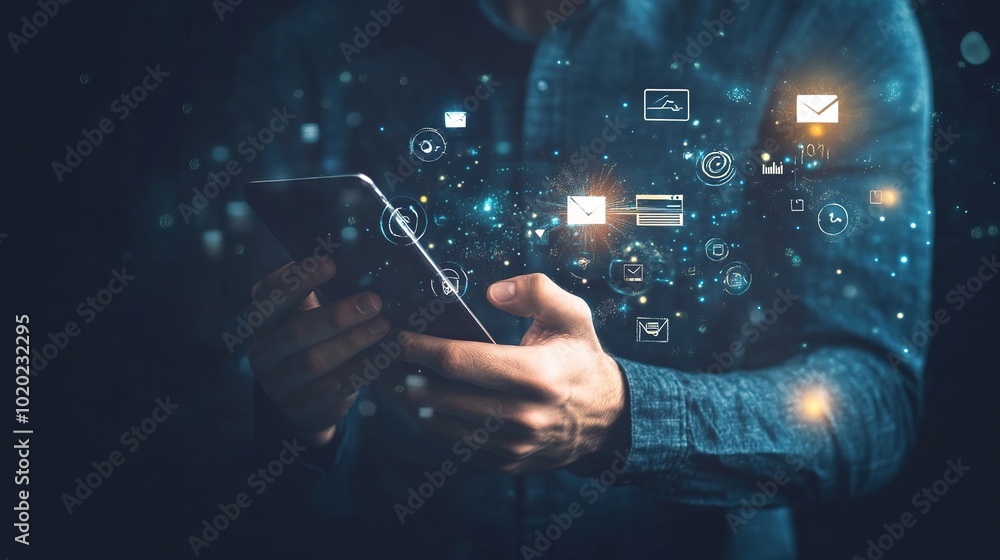 Poster digital connections with smartphone and data icons
