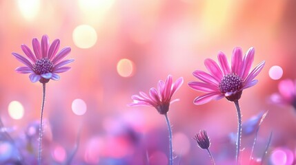 Pink Flowers in a Soft Focus Field