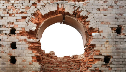 A hole in a brick wall isolated on transparent background 