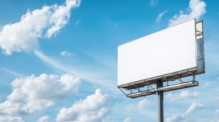 Minimalist highway billboard with a white screen, perfect for copy space, set against an open sky.
